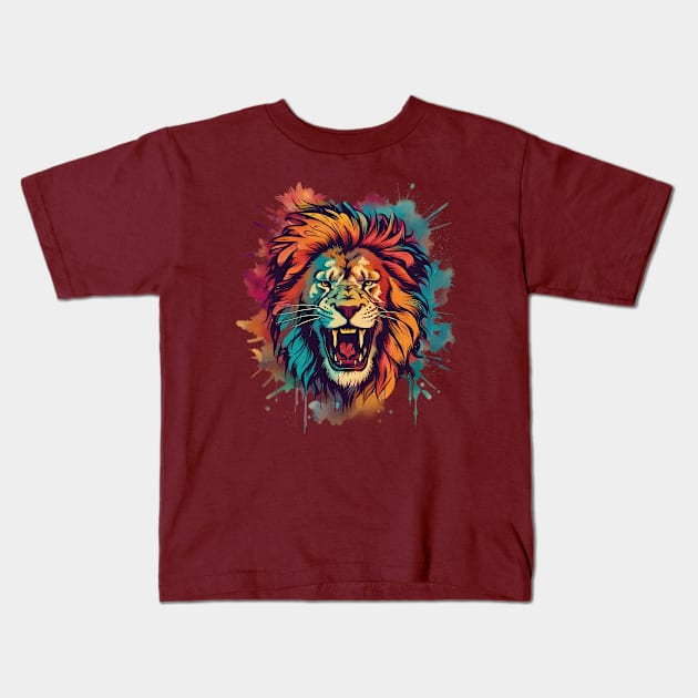 Colorful Roar Lion Grunge Style Kids T-Shirt by trubble